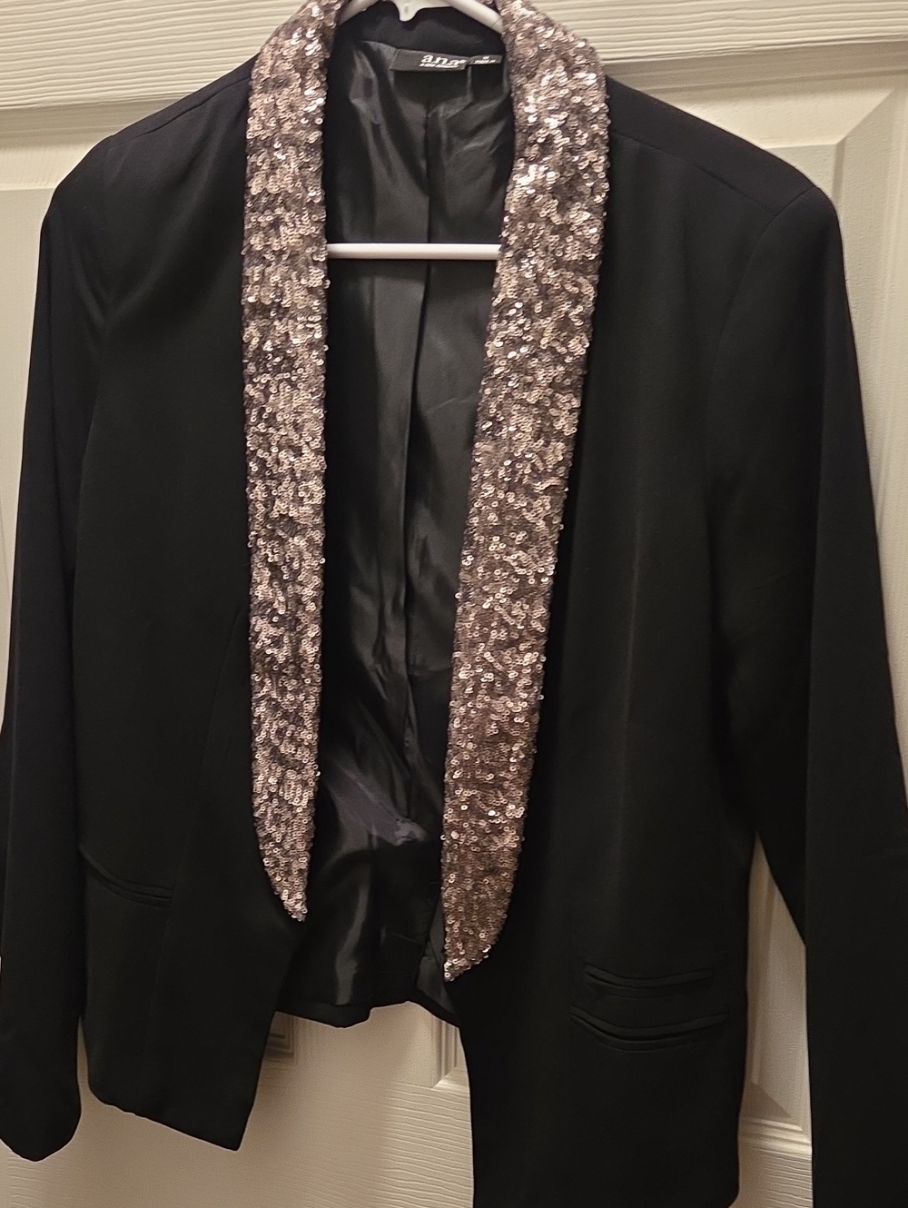 a.n.a Black Blazer with Sequined Taupe Collar